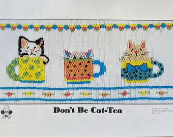 Don't Be A Cat-Tea / Smocking Plate / Smocking / Smocked Dress / Boy's Smocking / Smocked Romper / CEC 523