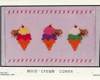 Mice Cream Cones Smocking Plates /Smocking /Smocked Dress / Smocking Design / Christmas Dress / Smocked Romper /  Little Memories