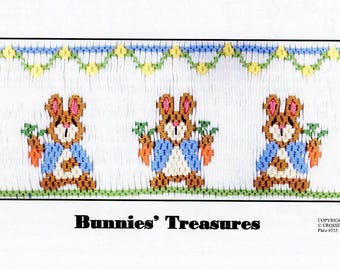 Easter Smocking Plates / Picture Smocking / Bunnies Treasures /  Square yoke / Smocked Easter Dress /  CEC Smocking Plates / 555