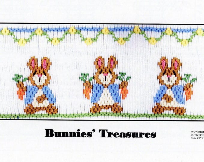 Easter Smocking Plates / Picture Smocking / Bunnies Treasures /  Square yoke / Smocked Easter Dress /  CEC Smocking Plates / 555