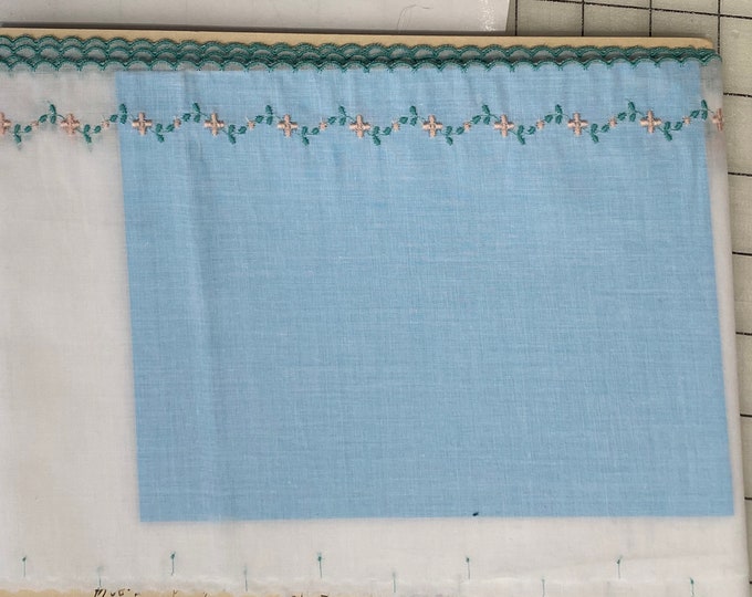 Swiss Embroidered Edging / Vintage / Teal Scallops / Pink Flowers / Heirloom / Sold by the yard / Bear Threads / No Longer Being Made