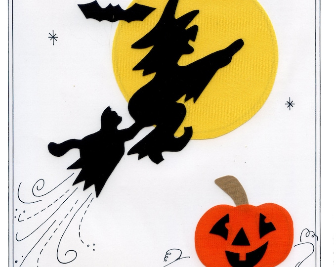 Iron on Appliqué / Press & Sew Appliqué / Witch On Broom Appliqué  / Halloween / Easy Fall Outfit /  Pumpkin / Bewitched by Ellen McCarn