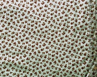 Mask Fabric / 100% Cotton / Vintage / Brown Flowers on Green Background / Floral / Quilt Fabric / Doll Clothes