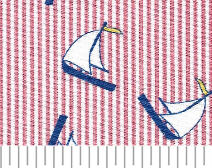 Sailboats on Red Stripes / Smocking Fabric  / Quilt Fabric  / 100% Cotton / Bubble / Pants / Dress /Fabric Finders Print #2637