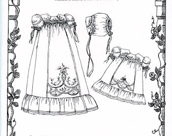 Christening Gown Pattern / Heirloom / Smocked or Gathered. / Slip / Puffed Sleeves / Matching Bonnet / Embroidered Front Panel / Tiffany