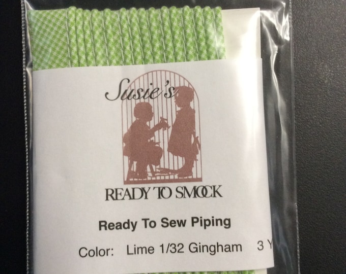 Gingham Mini Piping / 3 Yard Package /Lime / Piping for Childrens Clothes / Doll Clothes / Cording 1/8" / Overall width .5"