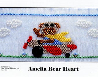 Easter Smocking Plates / Picture Smocking / Amelia Bear Heart /  Square yoke / Smocked  Dress /  / CEC Smocking Plates / 136