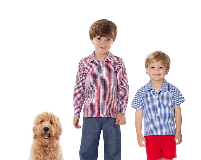 Button-down Shirt / Flat Front Shorts or Pants / Front Chest Pocket / Open Revere Collar / Childrens Corner / Robert Pattern / Boy's / 297