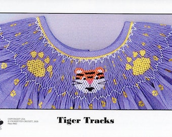 Easter Smocking Plates / Picture Smocking / Tiger Tracks /  Square yoke / Smocked  Dress /  / CEC Smocking Plates /483