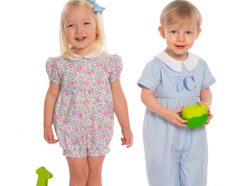 Childrens Corner / Charlie Pattern / Bubble / Romper / Multiple Sleeve Options /  Two Collars / Long or Short Length / Button Back /