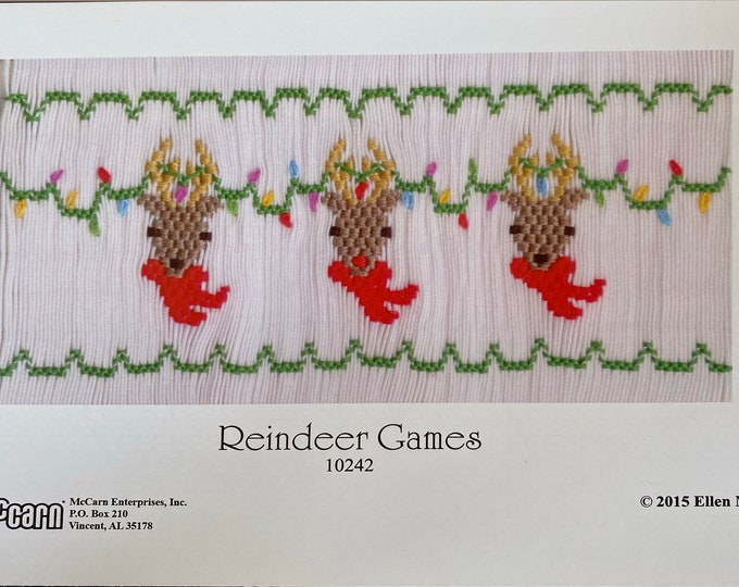 Christmas Smocking Plates / Smocking / Smocked Dress / Smocking Design / Smocked Romper / Reindeer Games /  Ellen McCarn