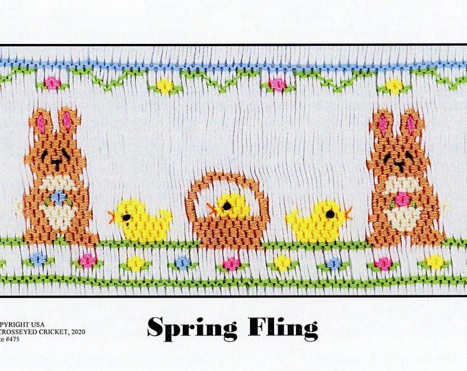 Easter Smocking Plates / Picture Smocking /Spring Fling /  Square yoke / Smocked Easter Dress /  / CEC Smocking Plates / 475