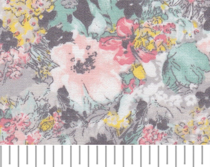 Floral Print Fabric / Grey and Coral Floral Print / 100% Cotton / 60" Wide / Fabric Finders 2186