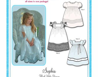 Dress Pattern/ Heirloom Dress / Play Dress / Revised Pattern / Angel or Puff Sleeves / 6 Months to 10 in 1 package / Bonnie Blue /Sophia