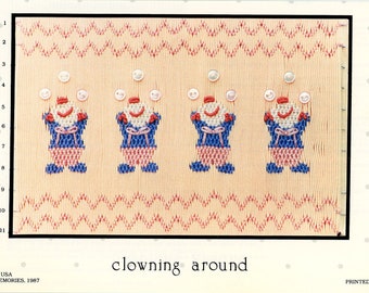 Smocking Plates /Smocking / Smocked Dress / Vintage Smocking Design / Smocked Romper / clowning around / Square Yoke / Little Memories