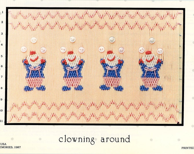 Smocking Plates /Smocking / Smocked Dress / Vintage Smocking Design / Smocked Romper / clowning around / Square Yoke / Little Memories