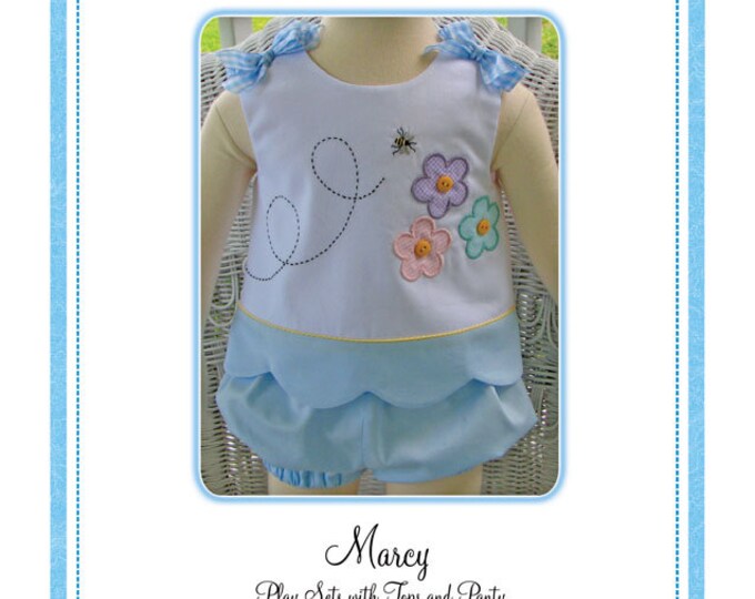 Summer Play Set / Easy to make summer time play sets.  / Matching Panties / Girls Top / Appliqué Patterns Included / Marcy / Bonnie Blue