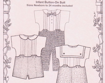 Boys Button-on Suit / 2 collar variations / Pleated Front / Bow tie / Snap Crotch / Lined Pants / Button Back Shirt / Primrose Lane / Kevin