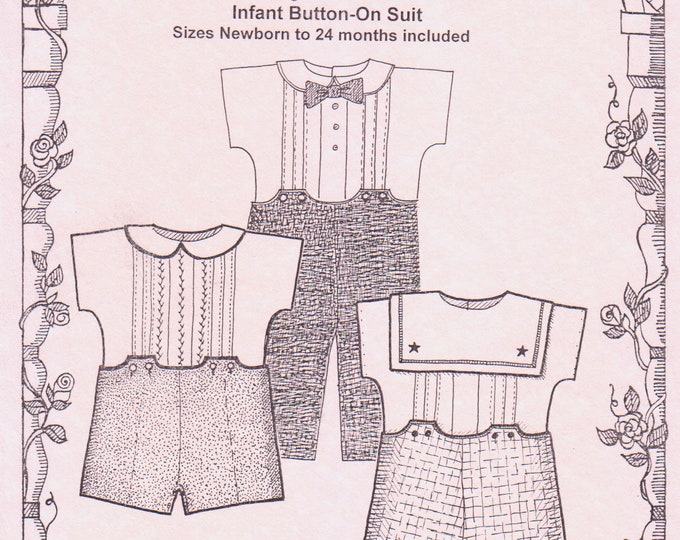 Boys Button-on Suit / 2 collar variations / Pleated Front / Bow tie / Snap Crotch / Lined Pants / Button Back Shirt / Primrose Lane / Kevin