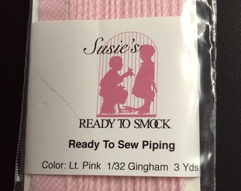 Gingham Mini Piping /  Pink / Piping for Childrens Clothes / Doll Clothes / Cording 1/8" / Overall width .5" /  3 Yard Package /
