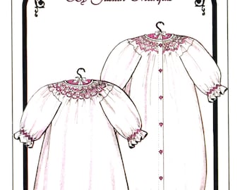 Smocked Baby Nightgown / Smocked Bunting / 3 Design Plates Included / Bishop / Unusual Set-in Sleeve / Baby's Breath / by Judith Marquis 23