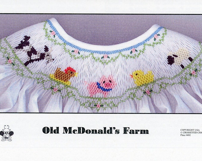 Smocking Plates / Old MacDonalds Farm / Smocking /Smocked Dress  / Smocked Romper / Bishop / Smocked Animals / CEC Smocking Plates / 492