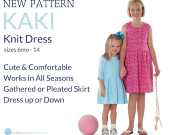 Childrens Corner Pattern / Kaki Pattern  /  Knit Dress Pattern / Size 6m -14 / Pleated Skirt / Gathered Skirt / Girls's Dress Pattern / #295