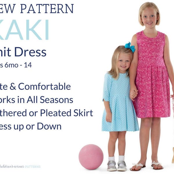 Childrens Corner Pattern / Kaki Pattern  /  Knit Dress Pattern / Size 6m -14 / Pleated Skirt / Gathered Skirt / Girls's Dress Pattern / #295