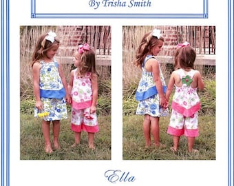 Ella Pattern / Skirt & Long Top Pattern / Ruffled Capri and Top Pattern /Criss Cross Straps / Elastic Waist / from Trisha's Treasures.