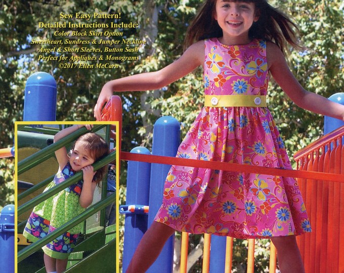 Girl's Dress Pattern / Easy / Sleeveless, angel or short sleeves /  Scoop, round or sweetheart neckline / Variations / Illustrated