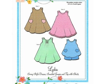Twirly Dress Pattern / Girls / Swing Skirt / Button Shoulder/  / Bonnie Blue / 154