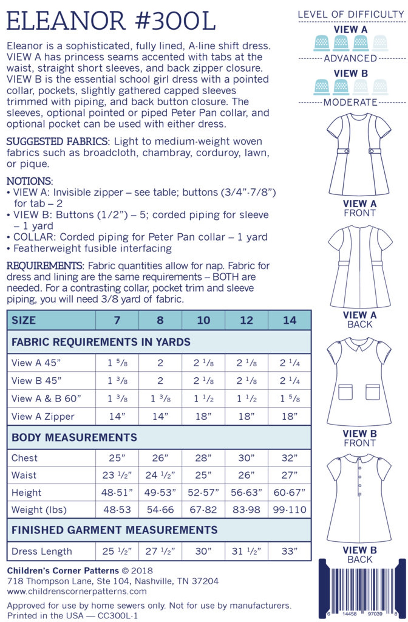 Eleanor Pattern / Childrens Corner Pattern / Girls Dress Etsy