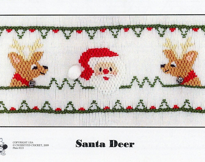 Christmas Smocking Plates / Picture Smocking /Santa Deer /  Square yoke / Smocked Christmas Dress /  / CEC Smocking Plates