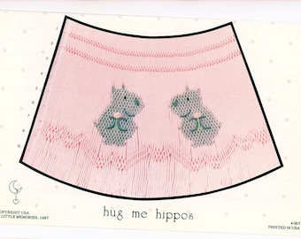 Smocking Plates /Smocking / Smocked Dress / Vintage Smocking Design / Smocked Romper / 'hug me hippo'/ Square Yoke