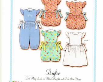 Bib Play Suits in 3 Length / Bubble Pattern / Bib Sun Dress/ Jumper / Angel Sleeves / Back Buttons / Bonnie Blue / Brylee