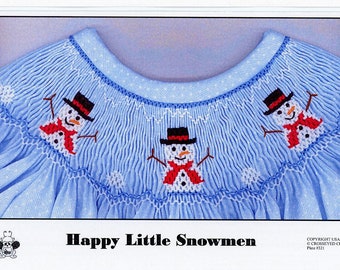 Christmas Smocking Plates / Picture Smocking /happy Little Snowmen /  Bishop yoke / Smocked Christmas Dress /  / CEC Smocking Plates