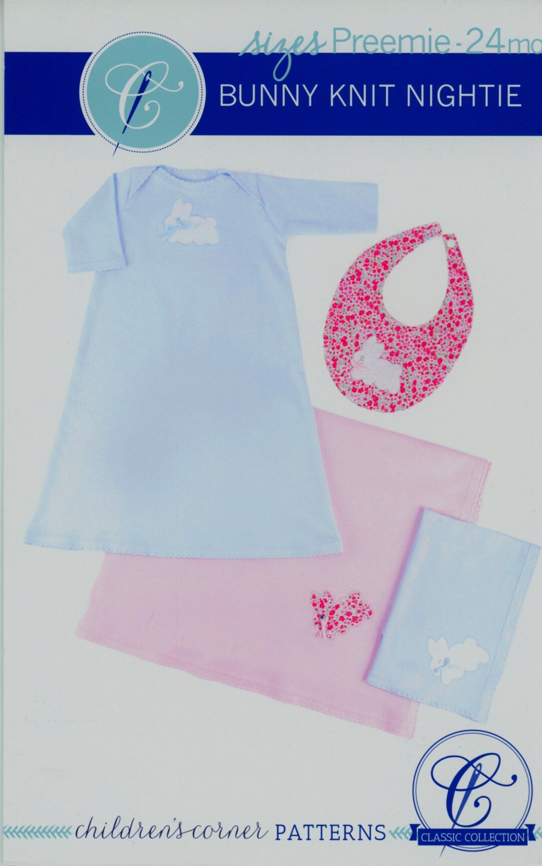 Childrens Corner / Bunny Knit Nightie / Baby Layette / Nightgown With a