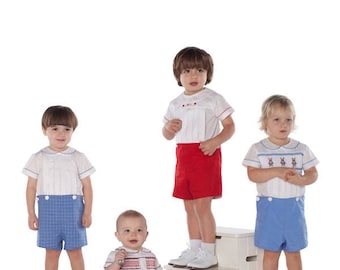 Smocked Boys Button-on  / Contains the Original David, John, Michael and Wright Patterns / 4 Shirts / Button on Shorts or Elastic Waist