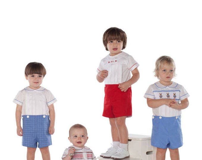 Smocked Boys Button-on  / Contains the Original David, John, Michael and Wright Patterns / 4 Shirts / Button on Shorts or Elastic Waist