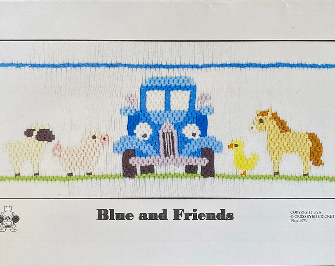 Blue and Friends / Smocking Plate / Smocking / Square Yoke / Smocked Dress / Blue Car and Animals / Smocked Romper / CEC 573