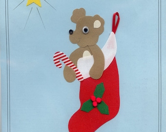Iron on Appliqué / Press & Sew Appliqué / Christmas Appliqué  / Stocking With Bear / Christmas Outfit /  Stocking Stuffer by Ellen McCarn