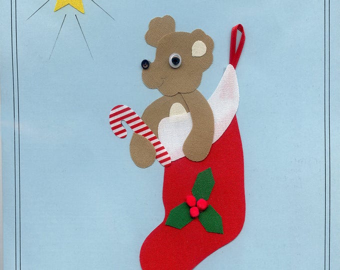 Iron on Appliqué / Press & Sew Appliqué / Christmas Appliqué  / Stocking With Bear / Christmas Outfit /  Stocking Stuffer by Ellen McCarn