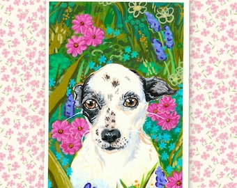 Custom Floral Pet Portrait, One of a Kind Painting, Eggieartshop