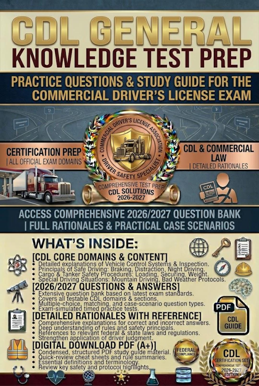 CDL General Knowledge Test Prep: Practice Questions & Study Guide for the Commercial Driver's ...