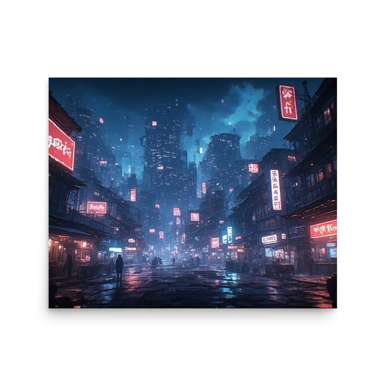 Cyberpunk Neon Alley Poster | Futuristic City Rain Night Art Print - Etsy