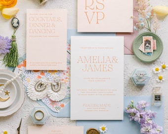 Amelia Wedding Suite | Trendy Wedding Invitation | Unique Wedding Invite | Bright Wedding Invitations | Modern Wedding Invitations | Blush