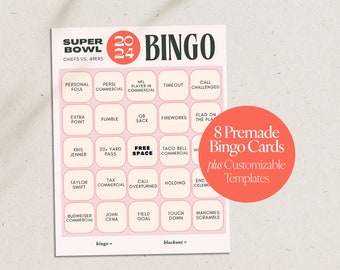 Super Bowl Bingo - Red | Football Party Game Kansas City Chiefs vs San Francisco 49ers NFL