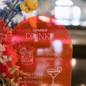 Signatur Drink Bar Menü, Hochzeit Cocktail Schild Acryl | Amelia Hochzeitstag Der Briefpapier