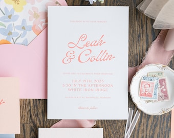 Leah Wedding Suite Template | Retro Wedding Invite | Trendy | Unique Wedding | Bright Wedding Invitations | Modern Wedding Invitations