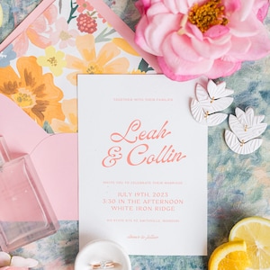 Leah Wedding Suite | Retro Wedding Invite | Trendy | Unique Wedding | Bright Wedding Invitations | Modern Wedding Invitations